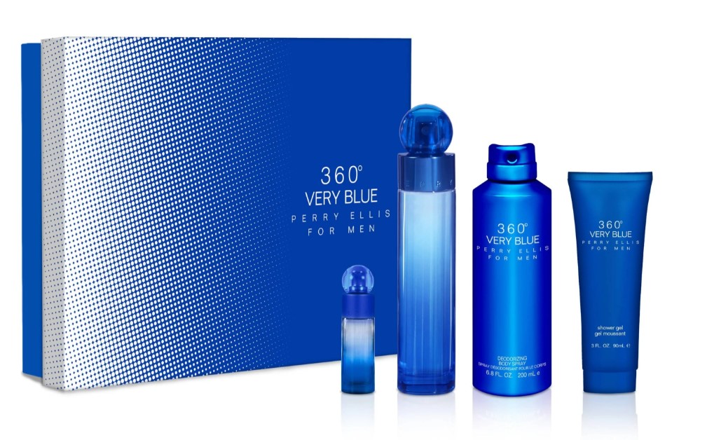 Perry Ellis 360 Very Blue Men's Gift Set  4 pieces: 3.4oz EDT Spray, 0.25oz EDT Travel Spray, 3.0oz Shower Gel, & Deodorant Stick