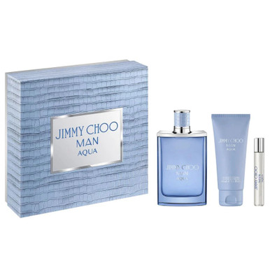 Jimmy Choo Man Aqua 3-Piece  Men's Gift Set: 3.4 oz EDT Spray + 0.25 oz EDT Spray + 3.4 oz Shower Gel 