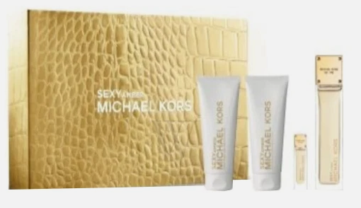Michael Kors Sexy Amber for Women - 4 Pc Gift Set 3.4oz EDP Spray, 0.33oz EDP Spray 3.4oz Body Lotion, 3.4oz Shower Gel