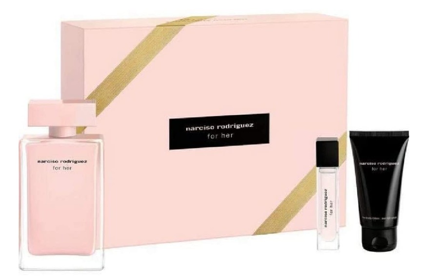 Narciso Rodriguez 3-Piece Gift Set for Women – 3.4 oz EDP Spray, 0.33 oz EDP Travel Spray, 2.6 oz Body Lotion