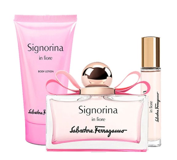 Salvatore Ferragamo Signorina In Fiore 3-Piece Gift Set for Women – 3.4 oz EDT Spray, 1.7 oz Body Lotion, 0.33 oz EDT Mini Spray