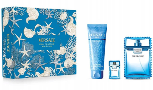 Versace Man Eau Fraiche Gift Set – 3 Pieces: 3.3oz EDT Spray, 0.17oz EDT Spray, 5 Oz Shower Gel