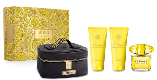Versace Yellow Diamond 4-Piece Gift Set for Women – 3.0 oz EDT Spray, 3.4 oz Body Lotion, 3.4 oz Shower Gel, Beauty Case 