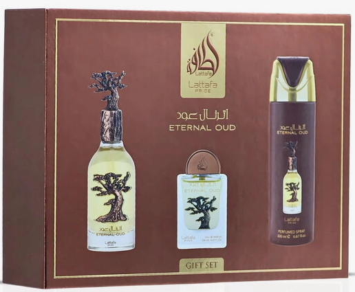 Lattafa Eternal Oud 3 Pcs Set 3.4 Oz Edp Spray + 0.65 Oz Edp + 6.67 Oz Perfumed Spray Men