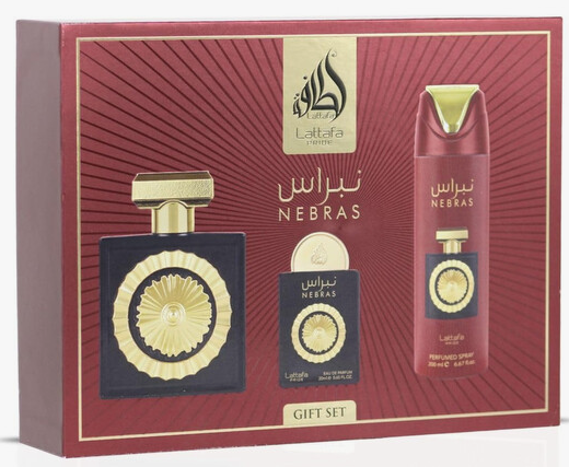 Lattafa Nebras 3 Pcs Set 3.4 Oz Edp Spray + 0.65 Oz Edp + 6.67 Oz Perfumed Spray Men
