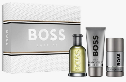 Boss Bottled by Hugo Boss for Men – 3-Piece Gift Set: 3.3 oz EDT Spray, 3.3 oz Shower Gel, Deo Stick