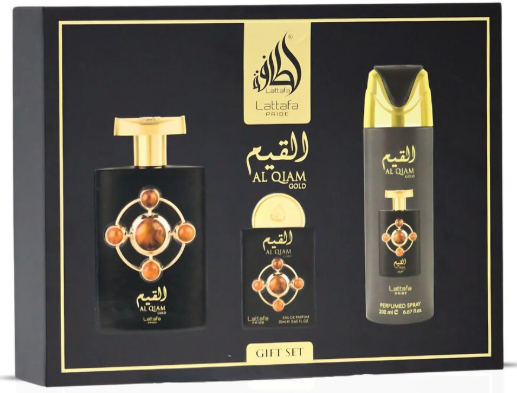 Lattafa Al Qiam Gold 3 Pcs Set 3.4 Oz Edp Spray + 0.65 Oz Edp + 6.67 Oz Perfumed Spray Men