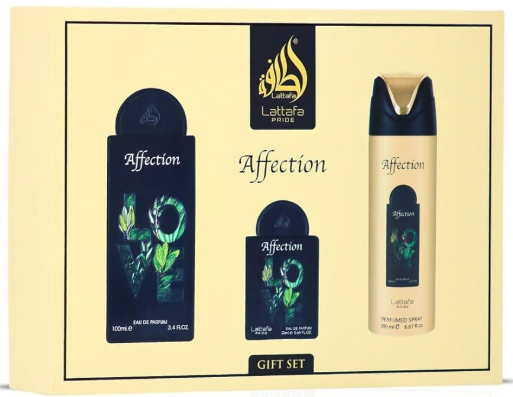 Lattafa Affection 3 Pcs Set 3.4 Oz Edp Spray + 0.65 Oz Edp + 6.67 Oz Perfumed Spray Men