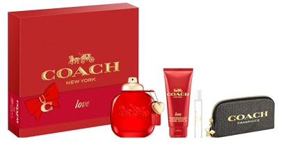 Coach Love 4-Piece Gift Set for Women – 3.0 oz EDP Spray, 0.25 oz EDP Spray, 3.4 oz Body Lotion + Pouch
