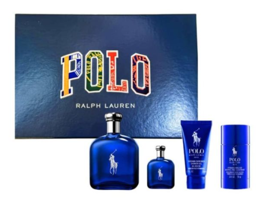 Ralph Lauren Polo Blue 4 Pcs Set Men Edt 4.2 Oz Spray + Edt 0.5 Oz Spray + 1.7 Oz Body Wash + Deodorant