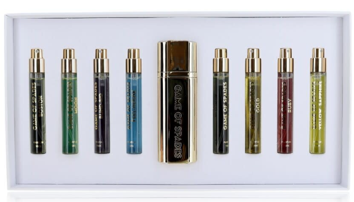 Jo Milano Game Of Spades Parfum 9 Pcs x 0.34 Oz Set Coffret I (White)-(Boston/Full-House/Gold/Moon/High Roller/Ruby/Blind-Bid/Diamond/Yellow Sapphire)