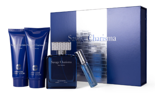 Mush Mush Savage Charisma 4PC Gift Set: 3.4 oz EDP + 15 ml EDP + 3.7 oz SG + 150 ml After shave  