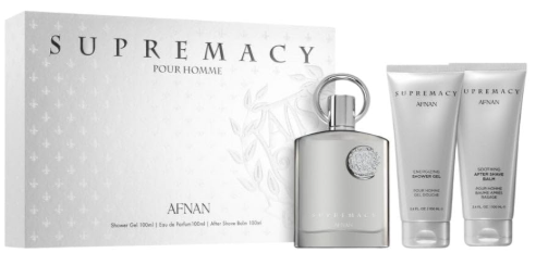 Afnan Supremacy Silver 3-Piece Set for Men, (3.4 Oz Eau De Parfum Spray + Body Lotion + Shower Gel)