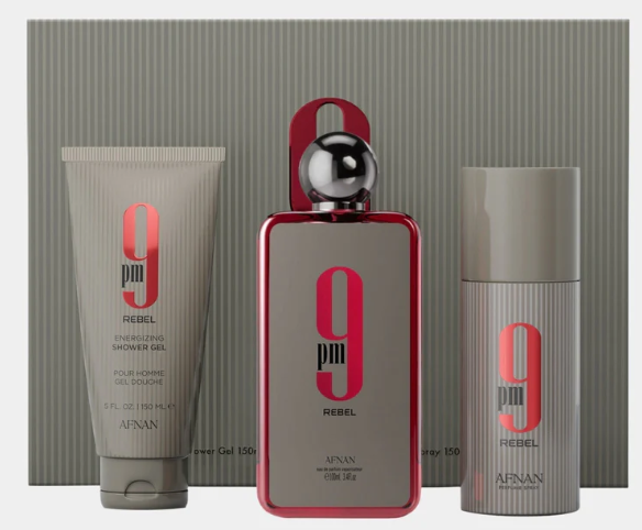 Afnan 9PM Rebel Men'sGift Set 3 Pieces: 3.4oz EDP, 6.8oz Shower Gel, and 8.5oz Deodorant Spray