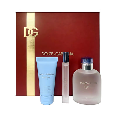 Dolce & Gabbana Light Blue Gift Set for Men – 3 Pieces: 3.3oz EDT Spray, 1.7oz Shower Gel, Travel-Size EDT 