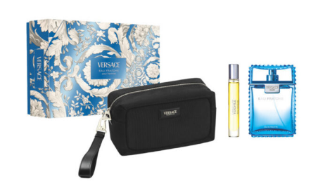 Versace Men's Eau Fraiche EDT Gift Set: 3-Piece Set - 3.4 oz EDT, 0.17 oz EDT, and Bag 
