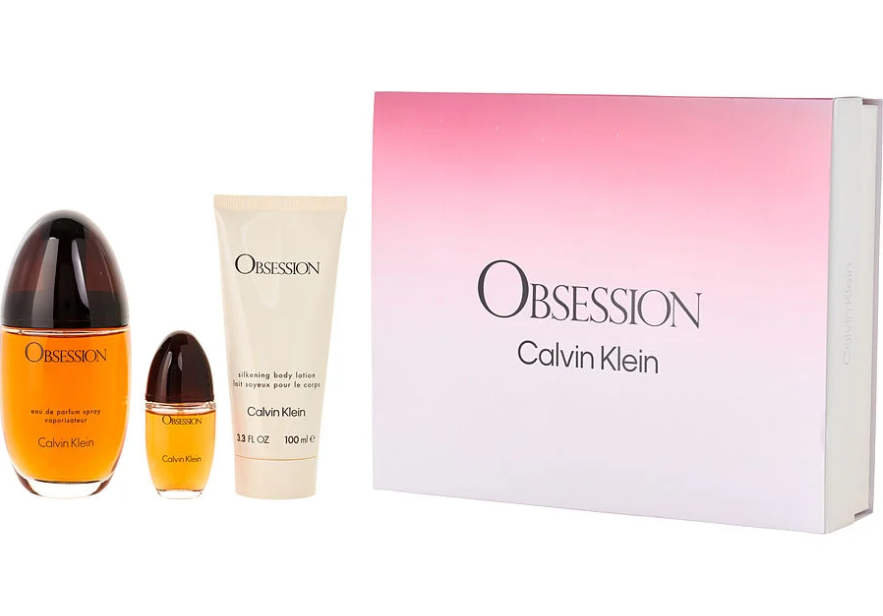 Calvin Klein Obsession 3-Piece Gift Set for women – 3.4 oz EDP Spray,3.3 oz body lotion, +0.5 mini