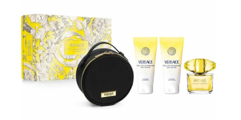 Versace Yellow Diamond 4-Piece Gift Set for Women – 3.0 oz EDT Spray, 3.4 oz Body Lotion, 3.4 oz Shower Gel, Beauty Case  