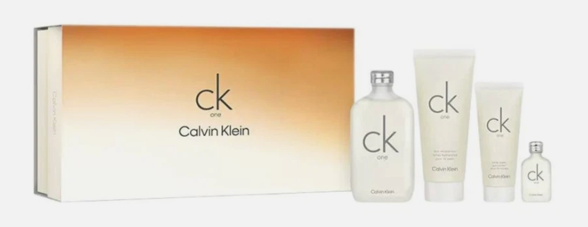 Calvin Klein CK One 4-Piece Set: 6.7 oz EDT, 6.7 oz Body Lotion, 3.3 oz Shower Gel, and 0.5 Oz Mini 