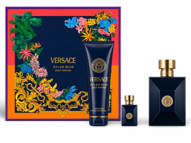 Versace Dylan Blue Pour Homme 3-Piece Gift Set | 3.4 oz EDT, 0.17 oz Mini Spray, 5.0 oz Shower Gel 