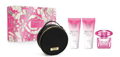 Versace Bright Crystal 4-Piece Gift Set for Women – 3.0 oz EDT, 3.4 oz Body Lotion, 3.4 oz Shower Gel, Cosmetic Case  