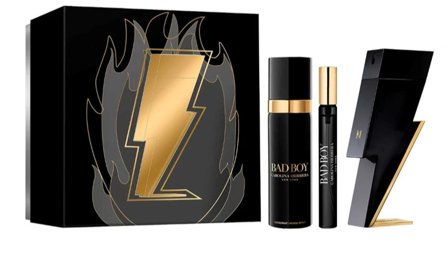 Carolina Herrera Bad Boy Men's 3-Piece Set: 3.4oz EDT Spray, 0.34oz EDT Travel Spray, 3.4 Oz Deodorant