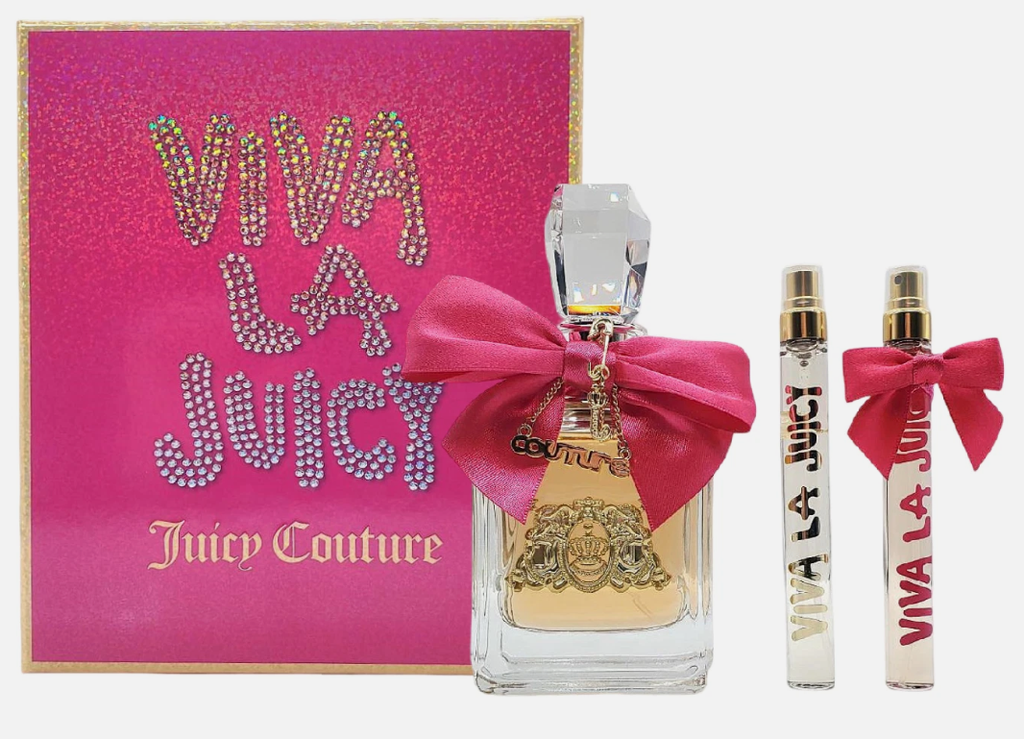 Juicy Couture Viva La Juicy 3-Piece Gift Set for Women – 3.4 oz EDP Spray, 0.33 oz EDP Travel Spray, 0.33 oz Edp