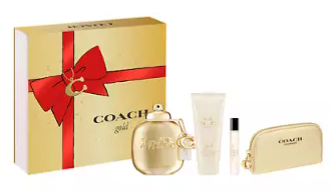 Coach Gold Women's 4-Piece Set | 3.0 oz EDP, 0.25 oz EDP Travel Spray, 3.3 oz Body Lotion + Pouch 