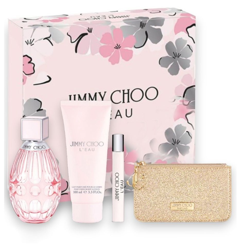Jimmy Choo 4-Piece Gift Set for Women – 3.4 oz EDP + 3.4 Oz EDP + 0.25 EDP + Pouch  